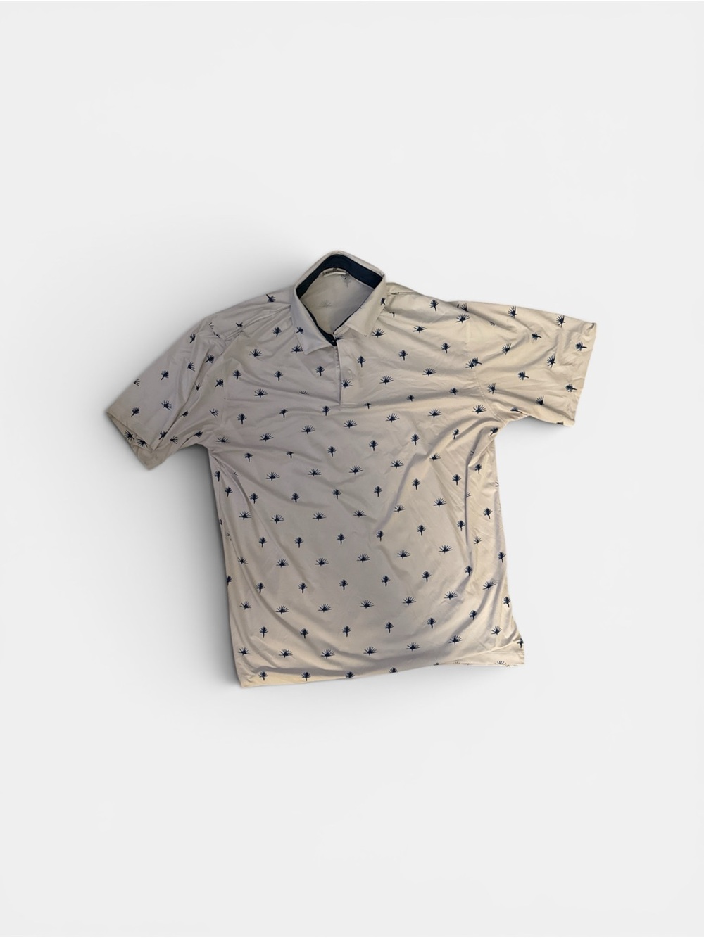 Men's Beige Polo with Navy Palm Print